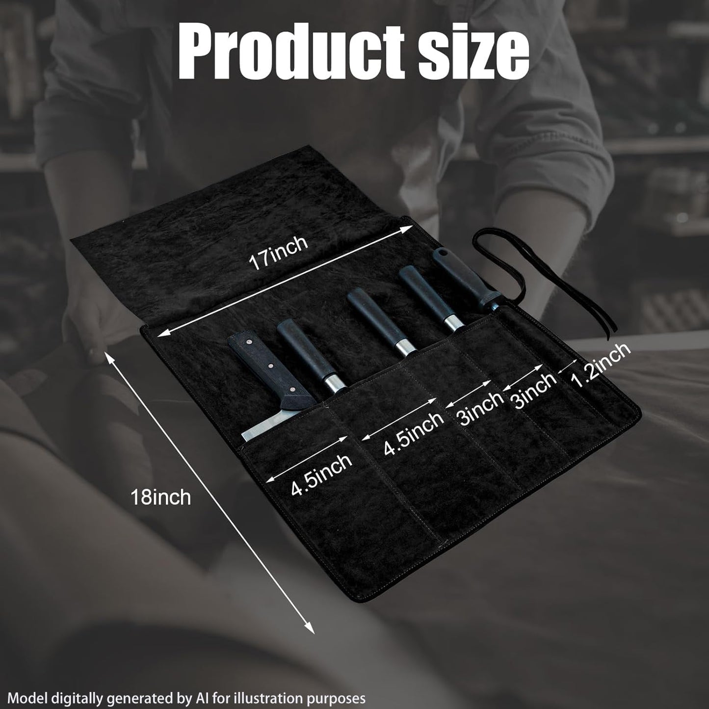 Genuine Leather Knife Roll, Knife Bags for Chefs Professional, Small Chef'S Knife,Knives Holders Protectors with 5 Slots (Black)