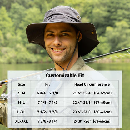 Comhats UPF 50 Sun Hats Wide Brim Summer Safari Hat Fishing Hiking Boonie Hats for Men Waterproof Army Green Small Medium