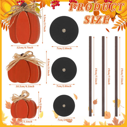 Thyle 3 Pcs Thanksgiving Pumpkin Table Centerpieces Wood Harvest Table Decorations for Home Standing Block Tall Sign with Bow for Home Decor(Orange)