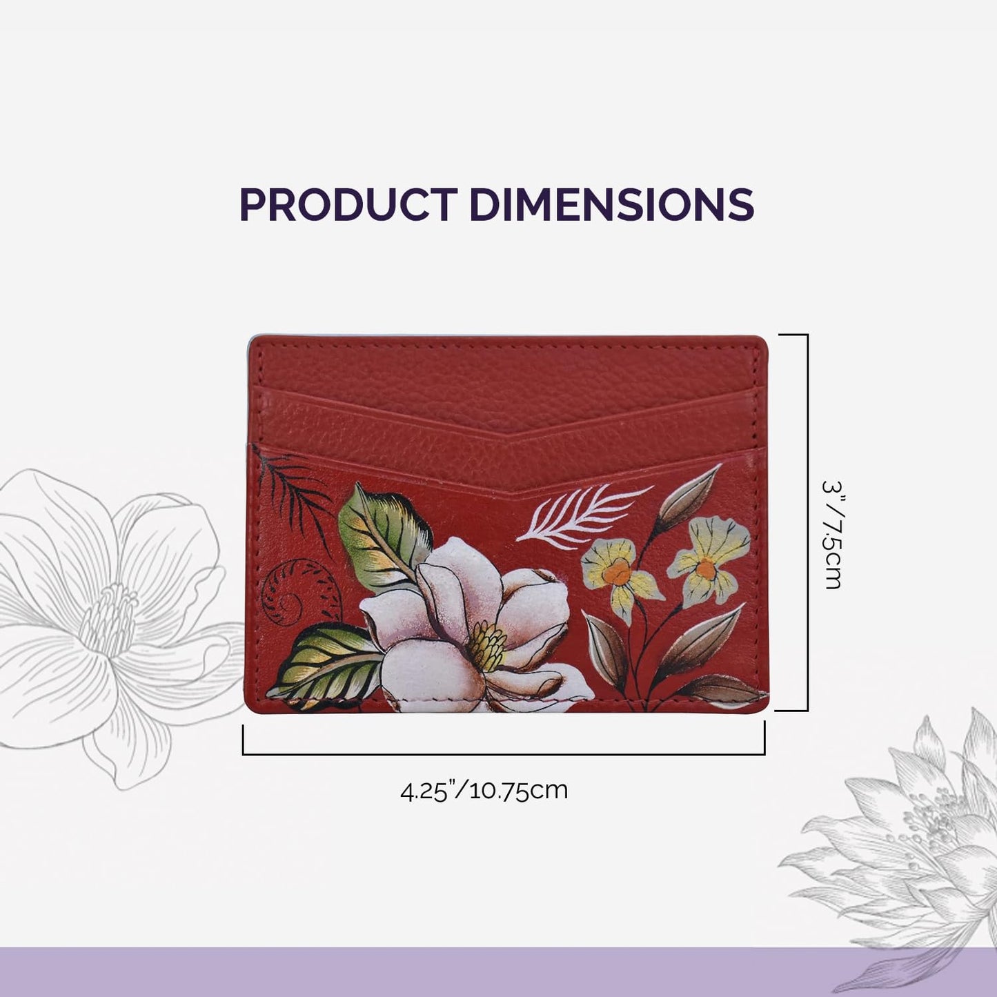 Anuschka Women’s Leather Card Holder – Hand-Painted Genuine Leather Card Holder with 4 Slots - 1032, Crimson Garden