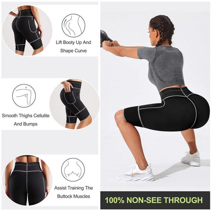 TrainingGirl Women's Hot Neoprene Sauna Sweat Shorts with Pocket Weight Loss Slimming Pants Workout Body Shaper Yoga Leggings (Black, L (See in Last Picture))