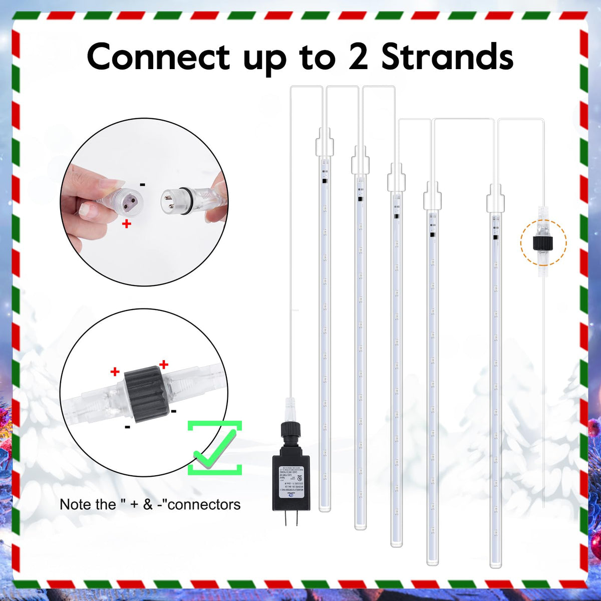 Brightown Meteor Shower Lights Outdoor, 16 Inches 16 Tubes 576 LED Icicle Lights, Waterproof Meteor Christmas Light Outdoor, Hanging Falling Rain Light for Tree Holiday Party Christmas, Warm White