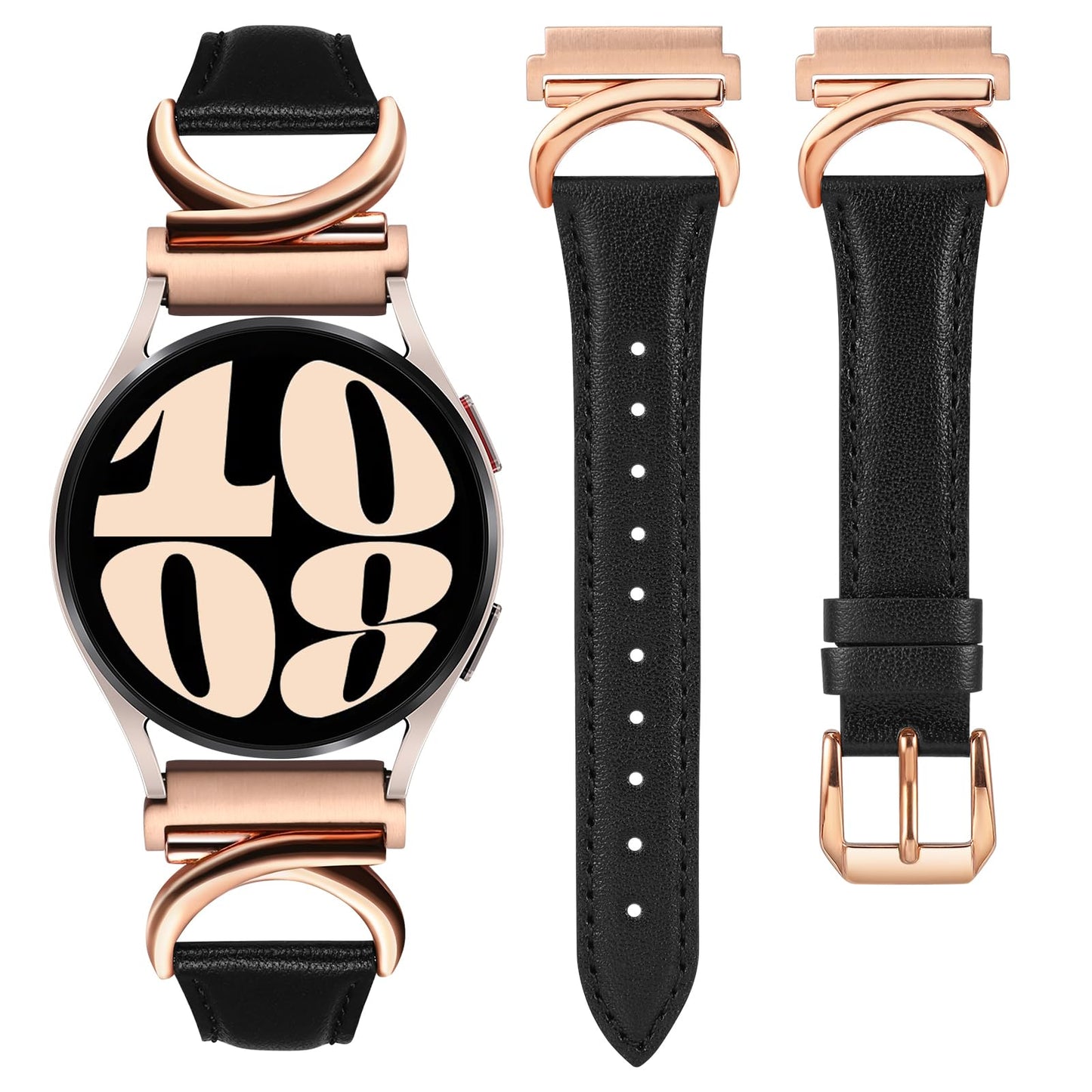 Minyee Leather Bands Compatible with Samsung Galaxy Watch 7/6/5/4/FE/Active 2 40mm 44mm/Watch 6 Classic 43mm 47mm/Watch 5 Pro 45mm Band, 20mm Slim Dressy Leather Strap with C-Shape Metal Buckle Women