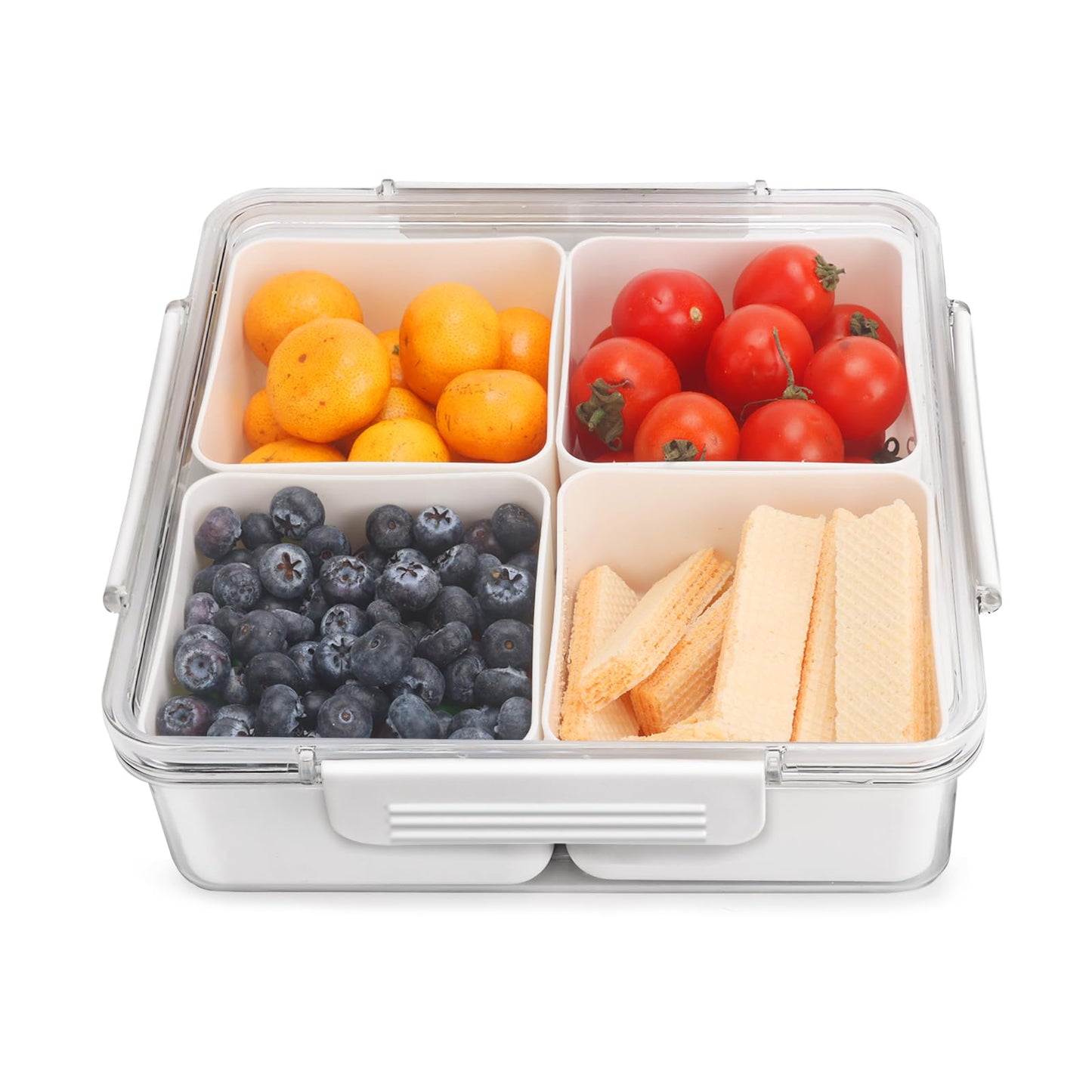 Divided Serving Tray with Lid, Removable Divided Platter Snack Box, Food Storage Charcuterie Containers with 4 Compartments for Christmas Party, Veggies, Snack, Fruit, Nuts, Candy, Cracker, Chip