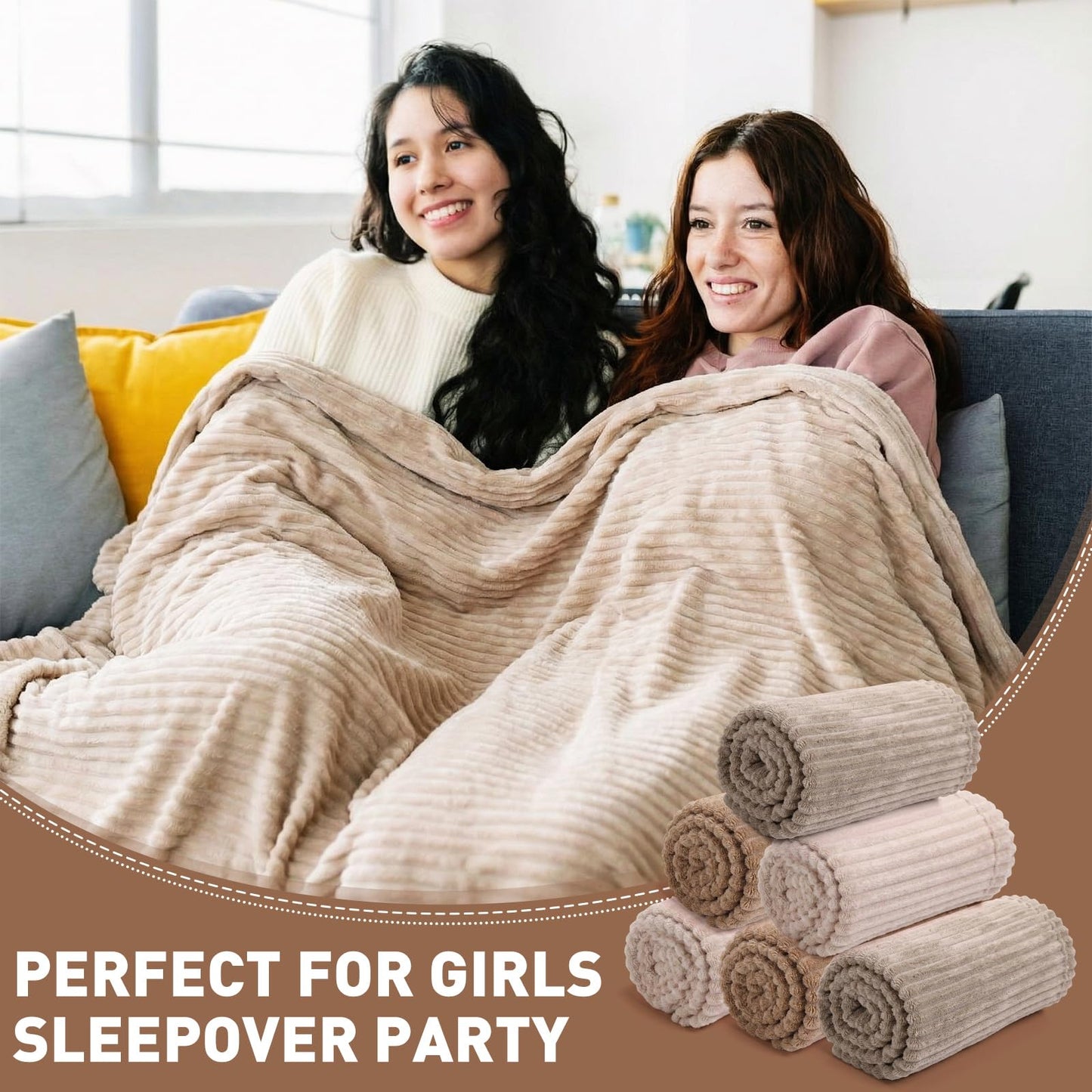 Buryeah 50 x 60 Inches Fleece Throw Blanket Soft Cute Warm Plush Flannel Fluffy Blankets for Wedding Sofa Couch Bed Seasons Employee Appreciation Gifts Bulk(Dark-Brown, Brown, Light Brown,6 Pack)
