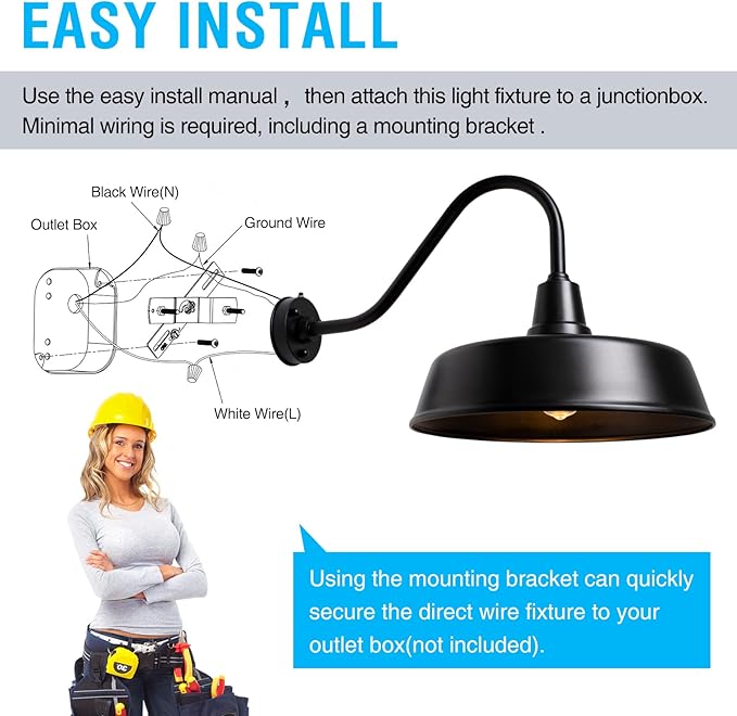 Gooseneck Barn-Lights Outdoor Fixture - 18 inch Farm Style Black Large Lighting Farmhouse Exterior Sconce Wall Light for House, Dusk to Dawn Sensor Front Door Porch Garage (18 inch)