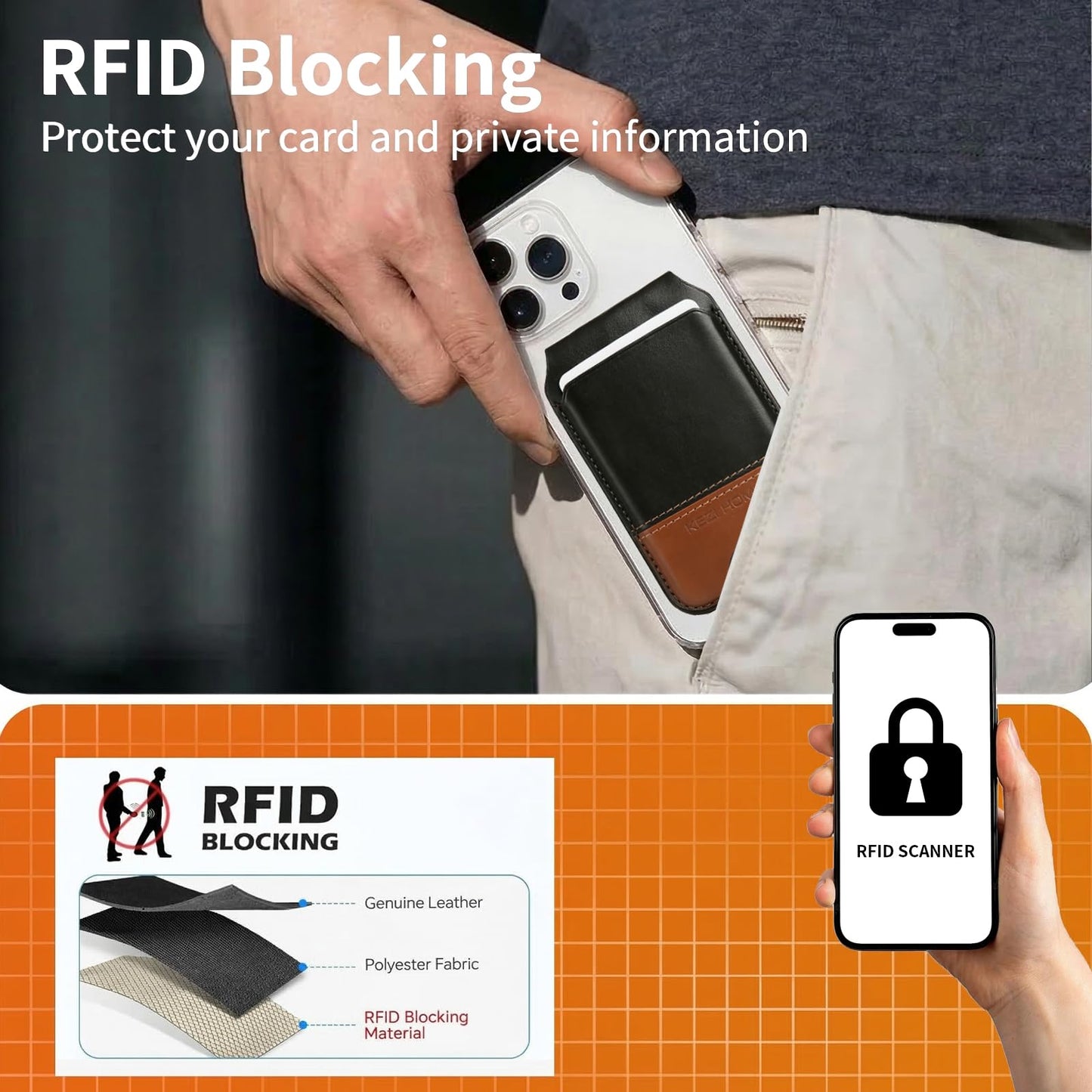 KEZiHOME for MagSafe Phone Wallet, Genuine Leather 5-6 Card Holder[RFID Blocking] with Adjustable Stand, Strong Magnetic Wallet for Men compatible with iPhone 17/16/15/14/13/12 Series (Black/Brown)