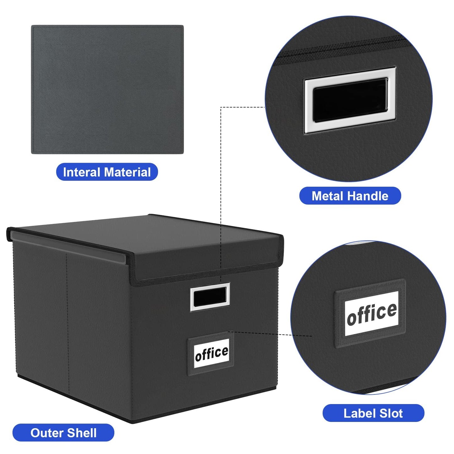 Huolewa File Organizer Box with Lid, Collapsible Faux Leather Hanging File Folder Box Organizer with Plastic Slides, Decorative Home/Office Filing System Boxes for File and Folders Storage