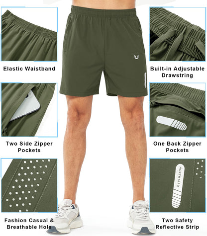 NORTHYARD Men's Athletic Running Shorts Gym Workout 7"/9"/5" Quick Dry Lightweight Sports Basketball Tennis 3 Zipper Pockets ARMYGREEN-5inch L