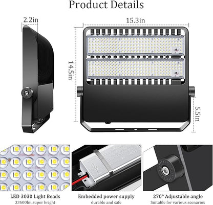 36000LM LED Stadium Flood Light Commercial 1500W Equivalent LED Arena Lighting Wall Mount Floodlights Outdoor 5500K 85-277V Waterproof 240W Shoebox Fixture for Court,Street,Yard 3 Pack
