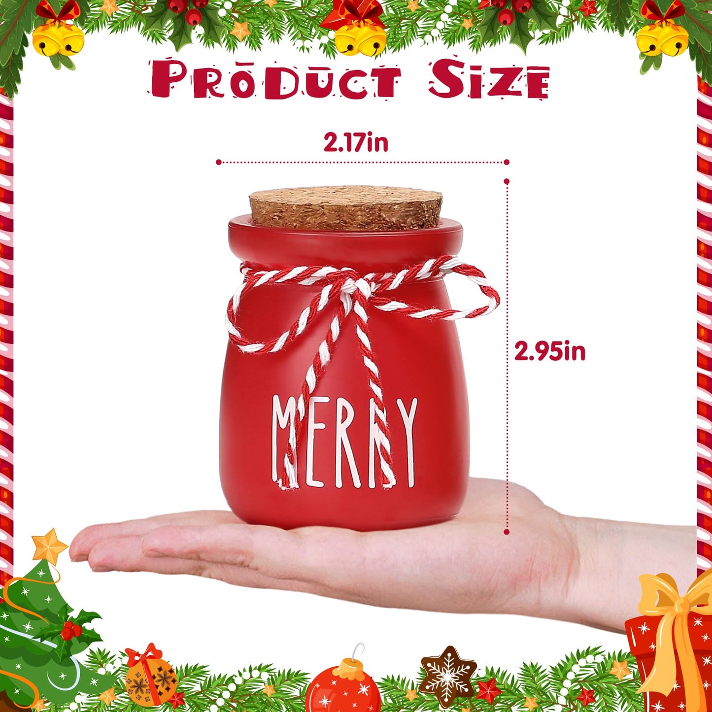Christmas Mini Mason Jars, Winter Tiered Tray Decor, 4Pcs Holiday Farmhouse Decor Xmas Table Centerpieces Noel Merry & Jolly Decor for Home, Desk, Shelves, Christmas Gift