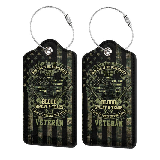 2 Pack Luggage Tags Camo Camouflage American Flag Veteran Suitcase Leather Privacy Cover Id Label with Stainless Steel Loop for Women Men Travel