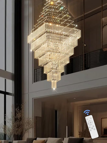 Flashing God D59''X H120'' Extra Large Chandeliers for High Ceilings Crystal Raindrop Chandeliers Large Villa Chandelier Entrance Foyer Crystal High Ceiling Light LED Dimmable 2700K-6000K Quadrate