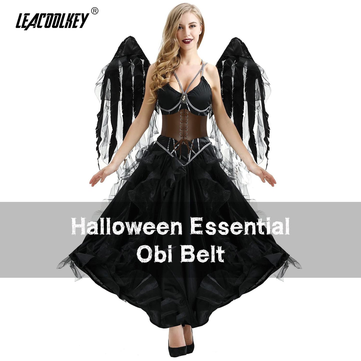 LEACOOLKEY Lace-up Cinch Belt, Women Corset Waist Belt, Tied Corset Elastic Belt, Obi Belt for Women for Dress, Halloween Accessories