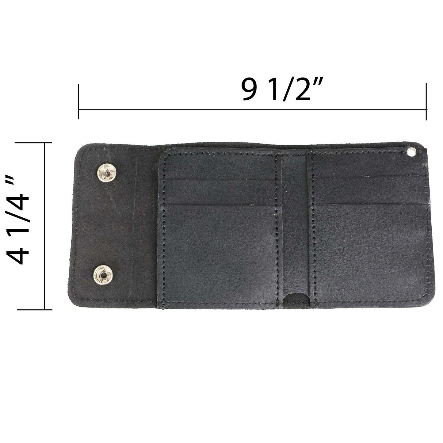 Milwaukee Leather MLW7821 Men's 4” Leather Biker Tri-Fold Wallet w/Buffalo Nickel Snaps Wallet w/Anti-Theft Stainless Steel Chain - One Size
