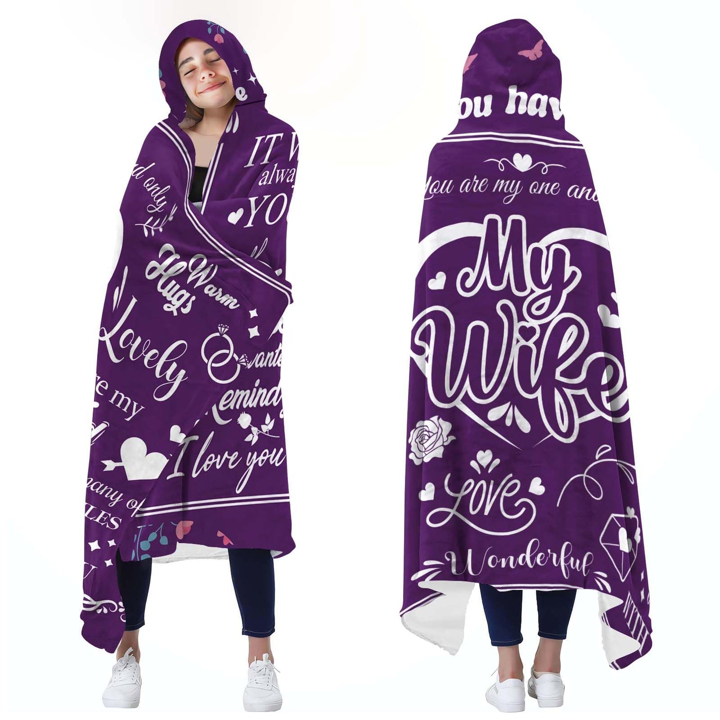 Bestshop Gifts for Wife Wearable Blanket, Wife Fleece Hoodie Blankets from Husband Boyfriend, Wife Birthday Gift, to My Wife Blanket Gift for Christmas Valentine's Day, 78 * 59''