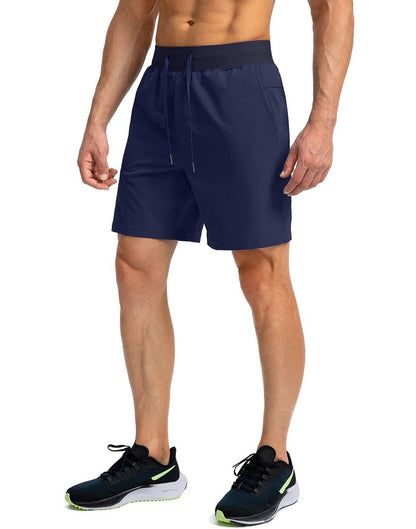 Soothfeel Men's Running Shorts with Zipper Pockets 7 Inch Lightweight Quick Dry Gym Athletic Workout Shorts for Men (Navy, S)