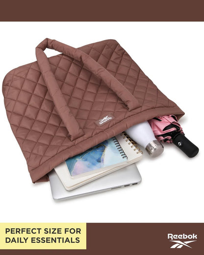 Reebok Womens Tote Bag - Lightweight Carry On Puffer Quilted Tote Bag for Travel Work Travel and Daily Essentials, Size One Size, Barbara Choco Malt