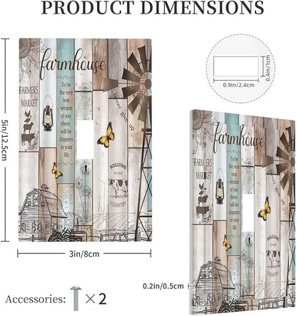 Rustic Western Farmhouse Windmill 1 Gang Single Duplex Light Switch Plate Outlet Cover Vintage Barn Wooden Plank Inspirational Quote Decorative Wall Plate Switchplate Electrical Faceplate