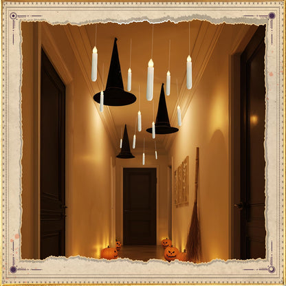 Homemory Hanging 20 Pcs Floating Candles with 2 Wand Remote and String, Flying Flameless LED Taper Candles Warm White Light, Battery Operated Window Candle for Halloween Christmas Party
