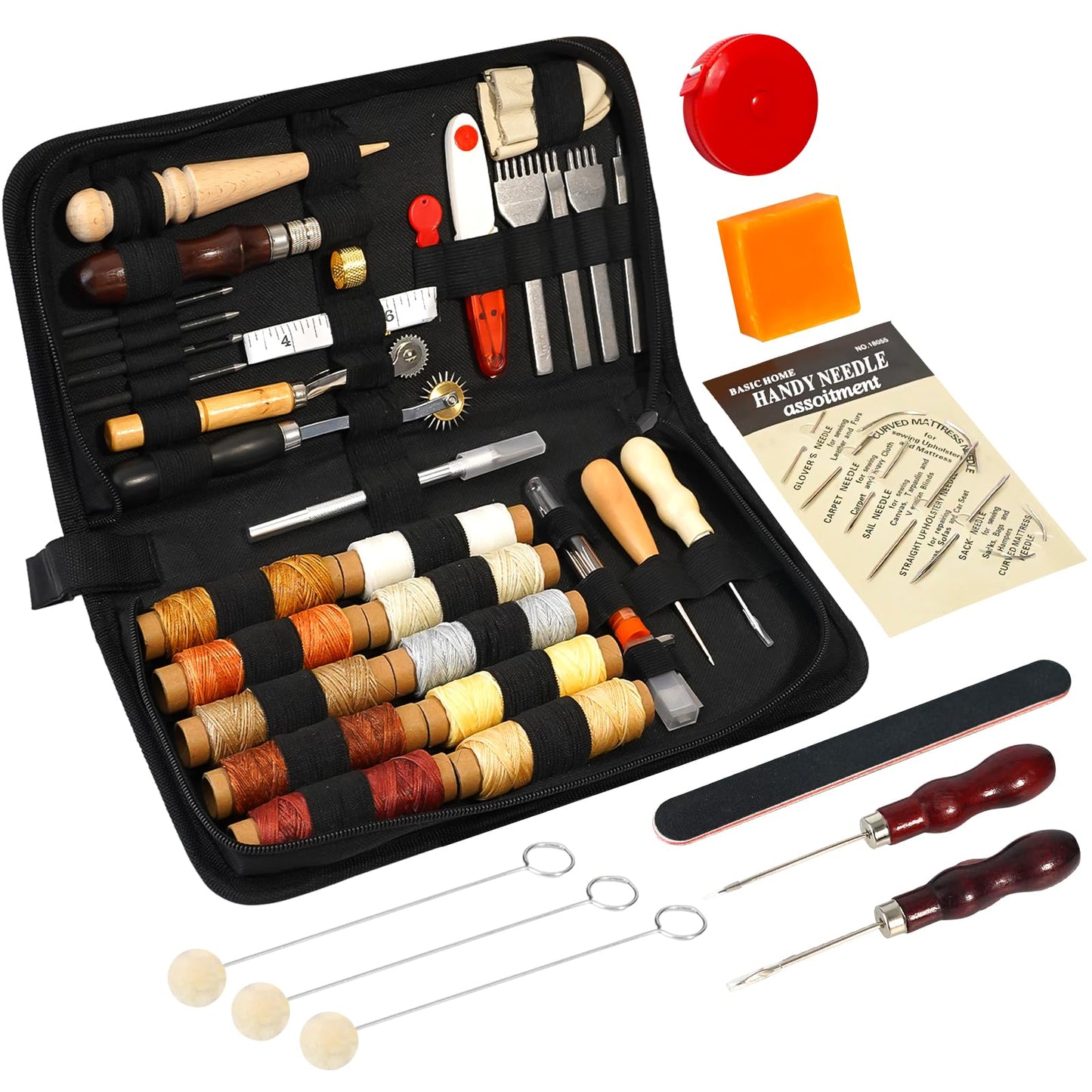 FNV Leather Sewing kit, Leather Stitch with Waxed Thread, Needles, Awls and Hand Stitching Tools. Suitable for Adults DIY Gifts, Home DIY Work.