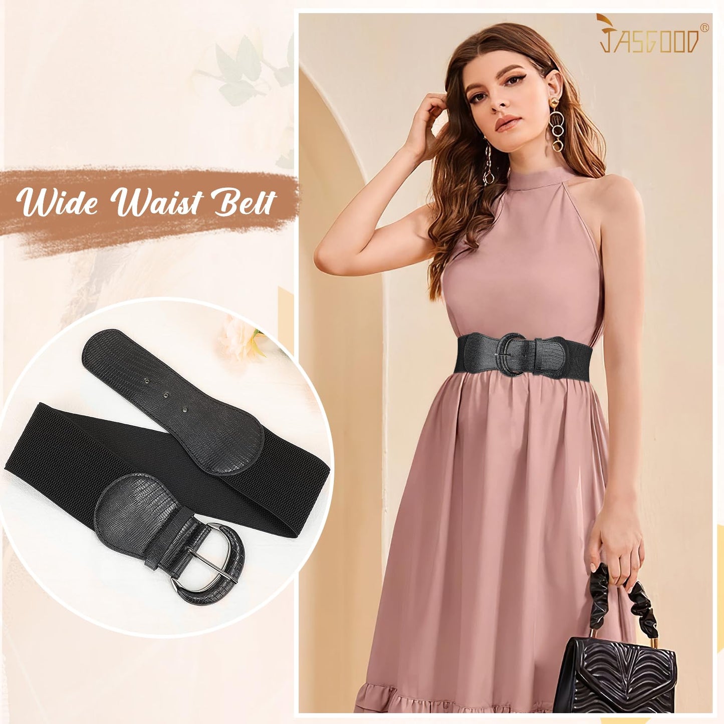 JASGOOD Women Stretchy Wide Waist Belt for Dress Ladies Vintage Elastic Belt