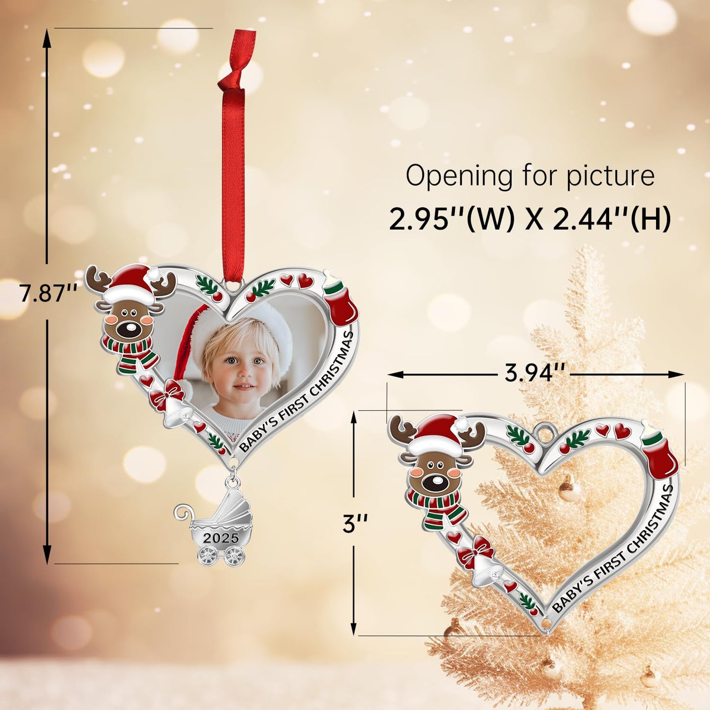 Baby's First Christmas Ornament 2025 – My First Christmas Baby Girl Boy Xmas Tree Picture Frame Reindeer Ornament 2025 – Personalized 1st Christmas Baby Ornament
