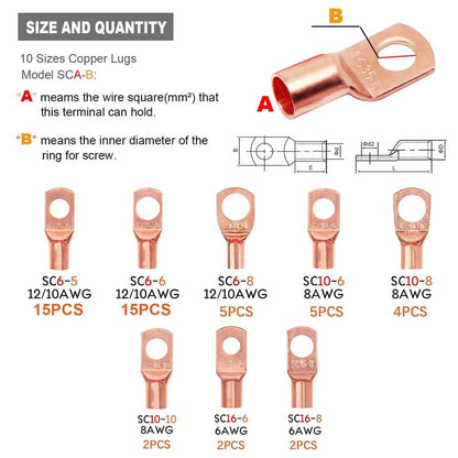 TKDMR 100Pcs Copper Wire Lugs AWG 6 8 10 12 with Heat Shrink Set, 50Pcs Battery Cable Lugs Battery Cable Ends Ring Terminals Connectors with 50Pcs Heat Shrink Tubing