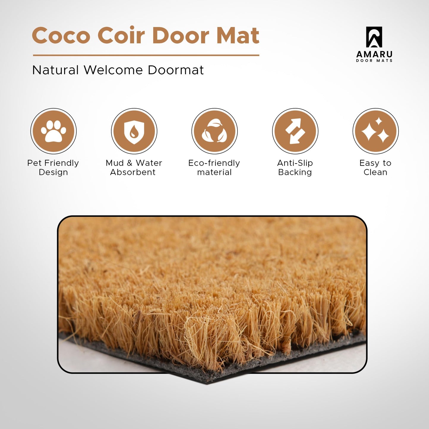 Hi-Bye Cat - 17"x29" - Coir Door Mat with Heavy Duty Backing - Welcome Mats for Entryway, Porch - Anti-Slip PVC & Coconut Fiber Surface - Natural Home Accessories, Minimalist Original Design