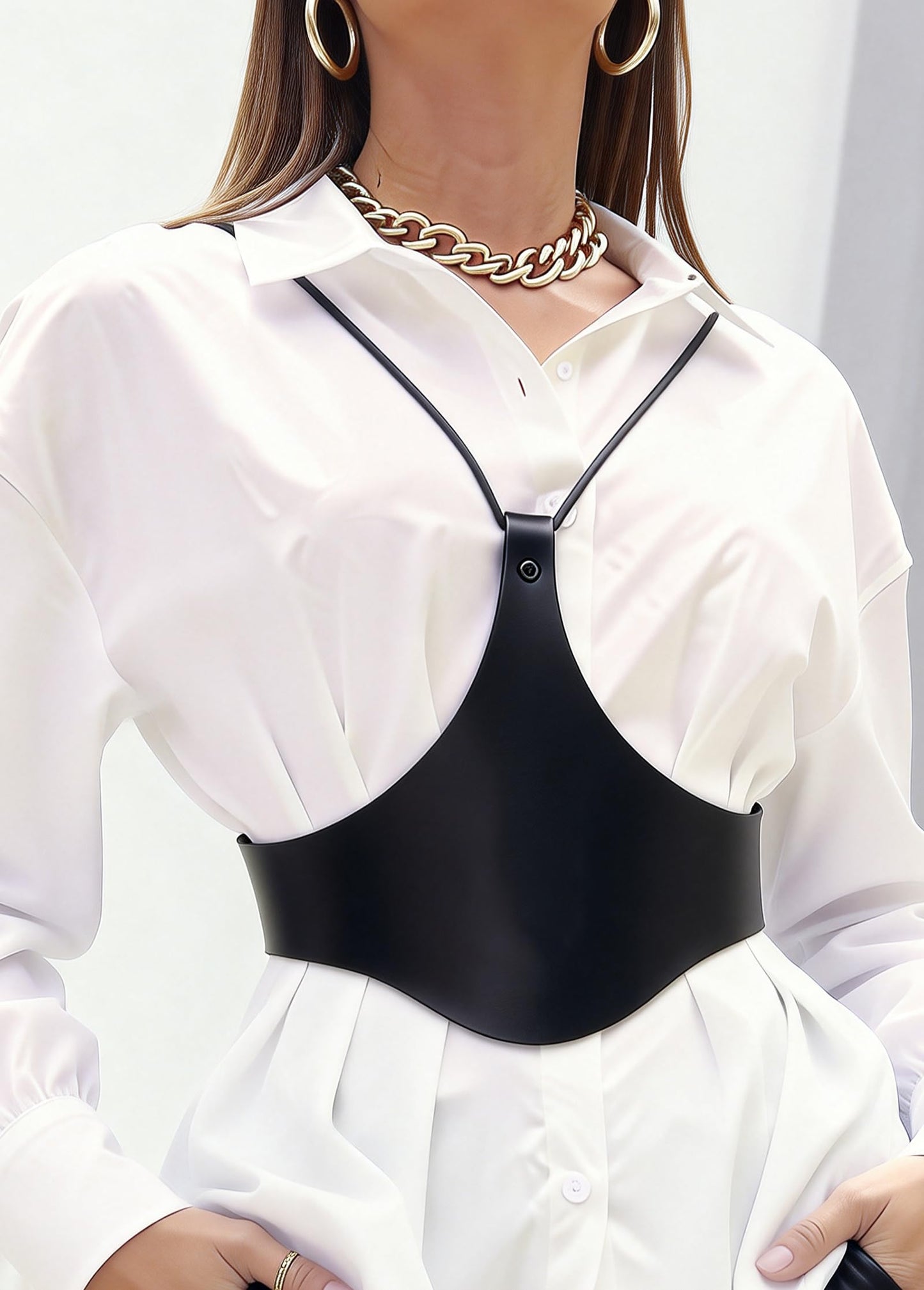 Women Faux Leather Chest Harness, Adjustable Bust Harness Top with Alloy Hardware, Gothic Punk Fashion Body Accessory for Festival, Rave, Party, Stage Outfit(Bust 29.9-31.5in) Black