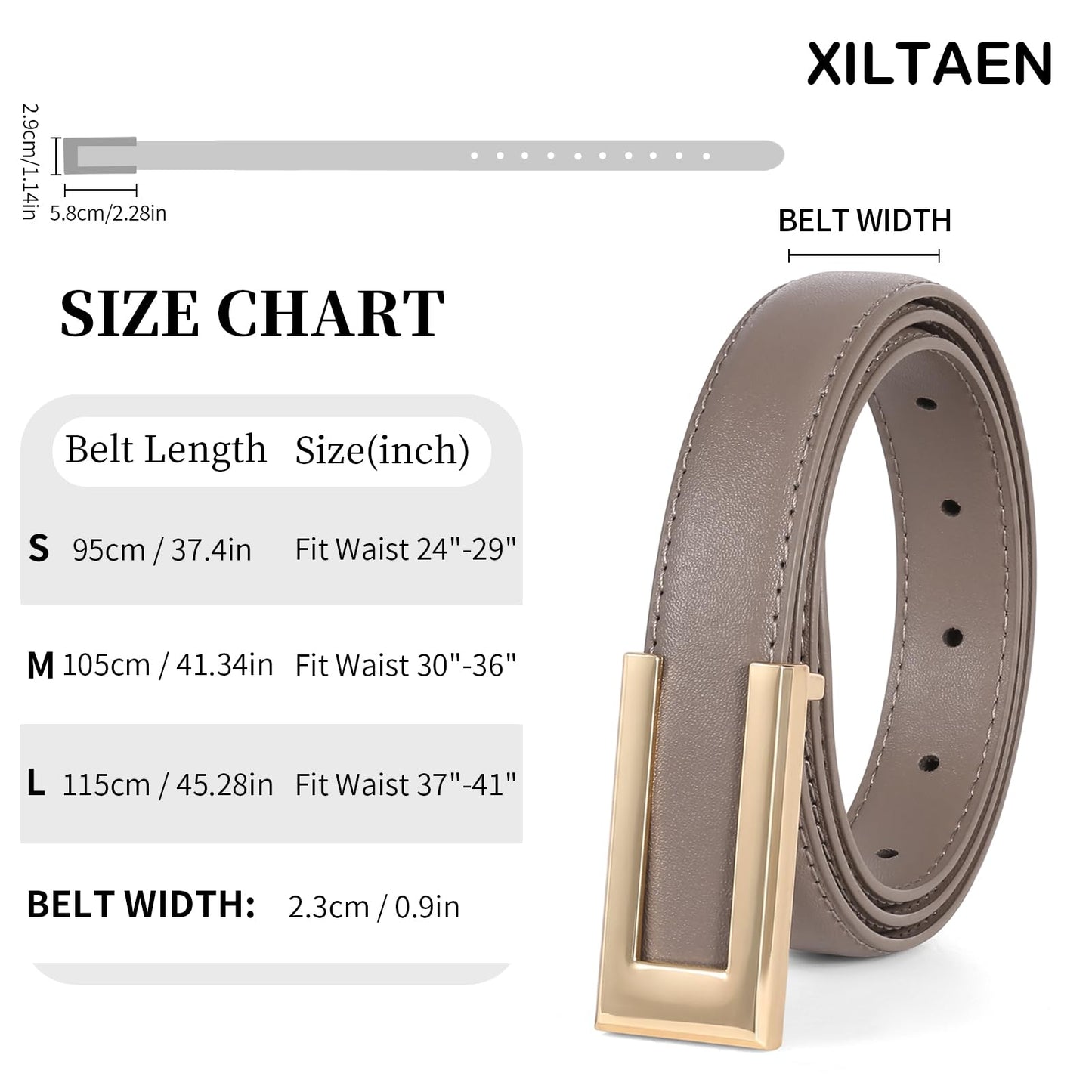 XILTAEN Women's Genuine Leather Belt for Jeans Dresses Pants Waist Belt for Ladies with Fashion Gold Buckle