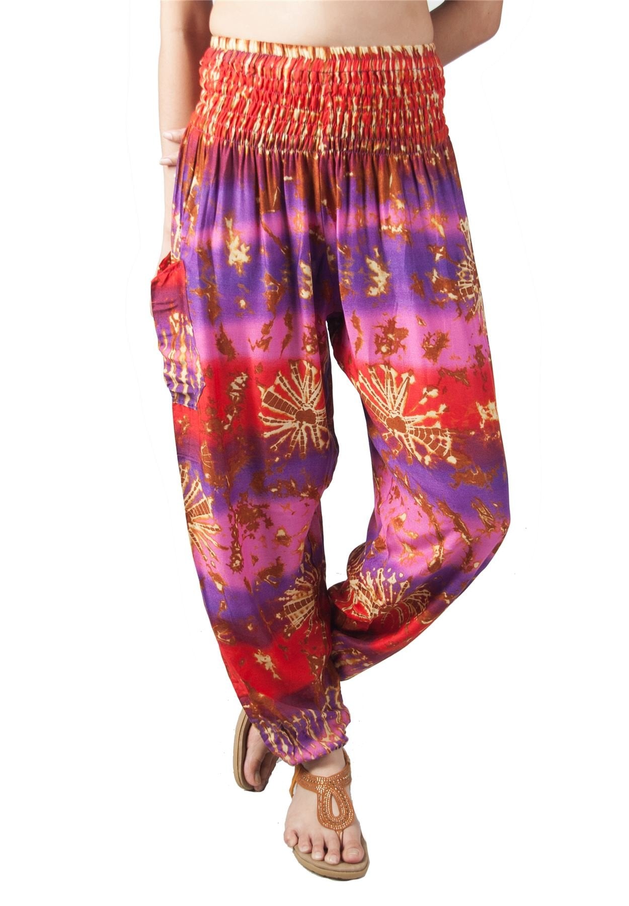 Lofbaz Women's Floral Boho Genie Aladdin Smocked Waist Harem Pants