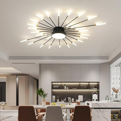 ziidoo Modern Ceiling Light, 28+1 Lights Metal Firework Designed Chic Led Lighting Fixture for Farmhouse Kitchen Dining Room Bedroom Hallway Living Room (Black)
