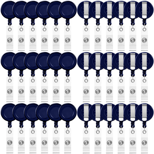 Zonon 100 Pcs Retractable Badge Reel Clips ID Card Holder Reel with Metal Belt Clip for Hanging Cards Key Chains, Name Badge Holders for Nurses Teachers Students (Dark Blue)