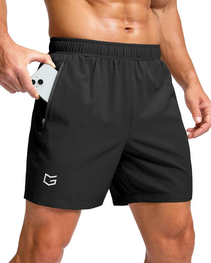 G Gradual Men's Athletic Running Shorts with Zipper Pockets Quick Dry 7"/ 5"/ 9" Workout Gym Shorts for Basketball Hiking(Black,5L)