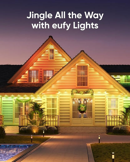 eufy Permanent Outdoor Lights E22, 150ft with 90 Triple-LED Lights, Smart RGBWW, Daily and Holiday, Up to IP67 Waterproof, AI Lighting Themes for Halloween, Christmas, Links with Cameras, White