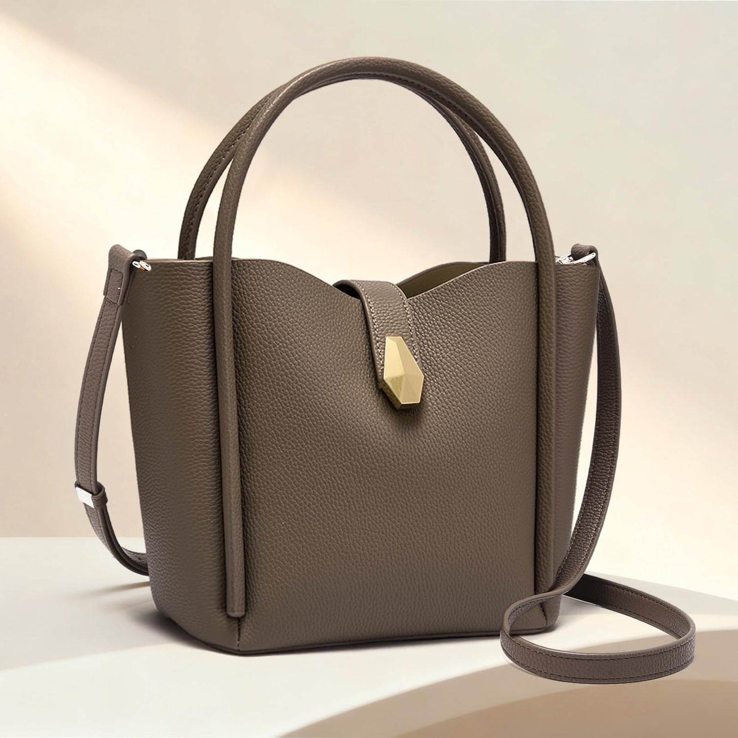hedexe Leather Bucket Bags for Women: Designer Genuine Leather Tote Shoulder Purse - Fashion Ladies Satchel Handbag (Grey)