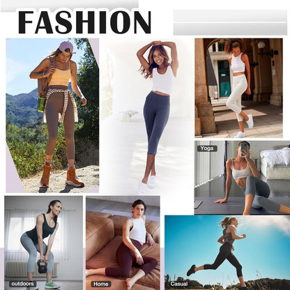 FULLSOFT Black Capri Leggings with Pockets for Women - High Waisted Tummy Control Soft Butt Lifting Workout Clothes for Women Yoga Pants Short Leggings Capris Y2k(Black with Pockets,Small-Meduim)