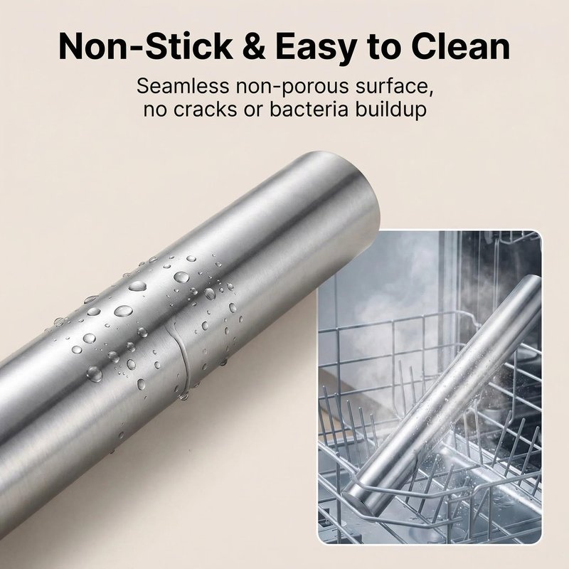 Stainless Steel Hollow Rolling Pin - Professional Metal Dough Roller for Baking Pizza, Pie, Cookies, Dumplings - Non-Stick & Dishwasher Safe