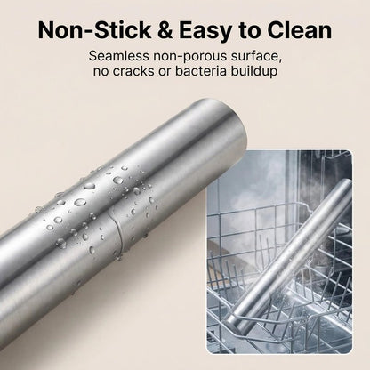 Stainless Steel Hollow Rolling Pin - Professional Metal Dough Roller for Baking Pizza, Pie, Cookies, Dumplings - Non-Stick & Dishwasher Safe