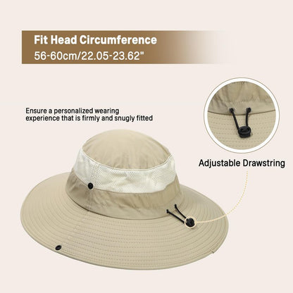 KUANG! Men Women Sun Hats Fishing Hat UPF 50+ Breathable Wide Brim Hiking Summer UV Protection Bucket Hats Beige