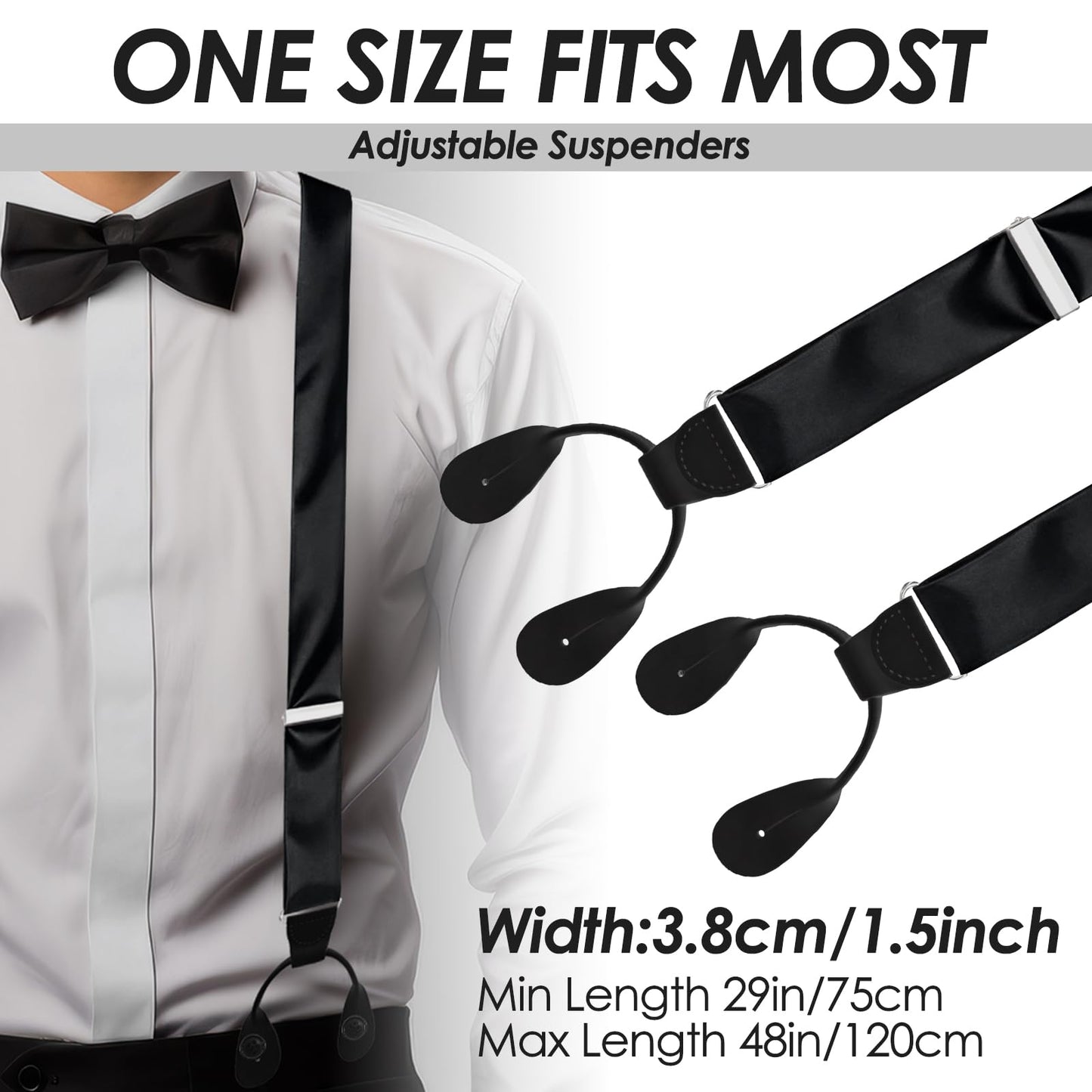 Yearntown Silk Suspenders for Men Black Tuxedo Formal Y Back Suspenders Men 46inch Formal Button End Braces for Tuxedo Pants(Classic)