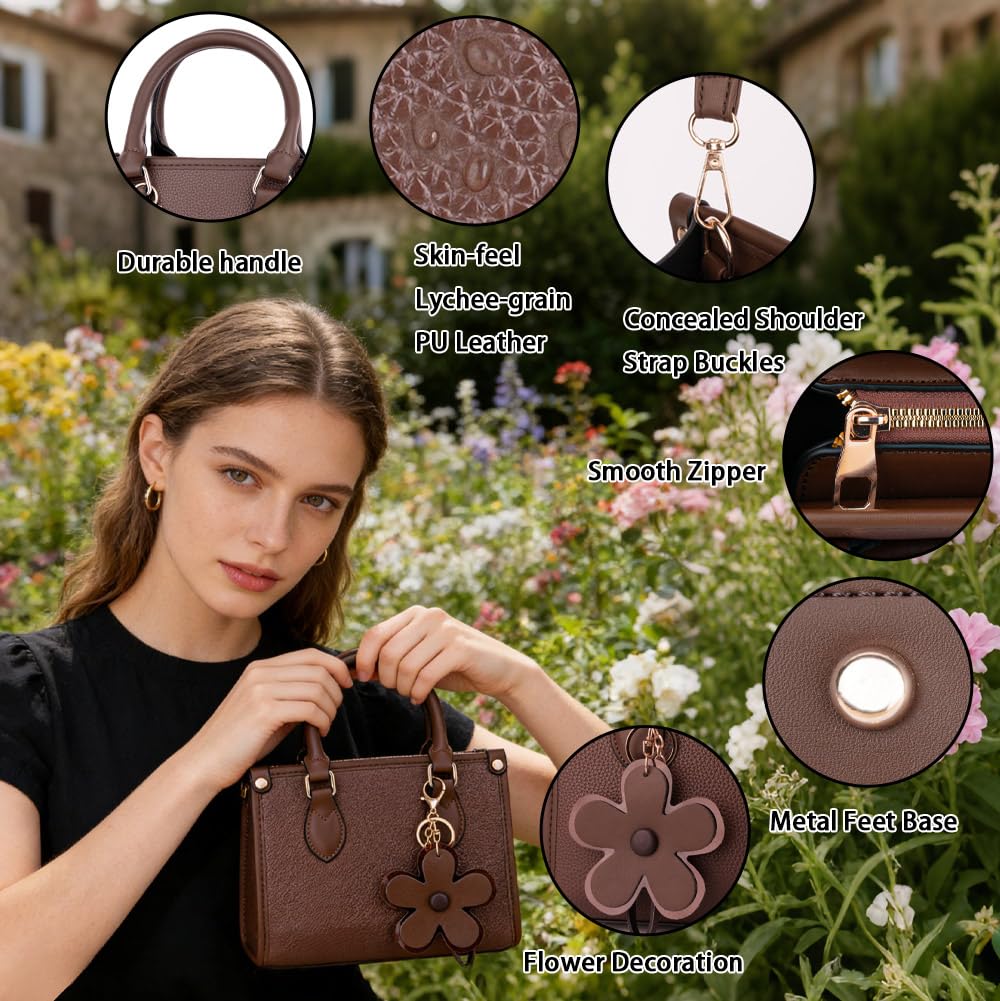 Small Crossbody Bags for Women Mini Leather Shoulder Satchel Purses Top Handle Tote Handbags with Adjustable Strap for ladies