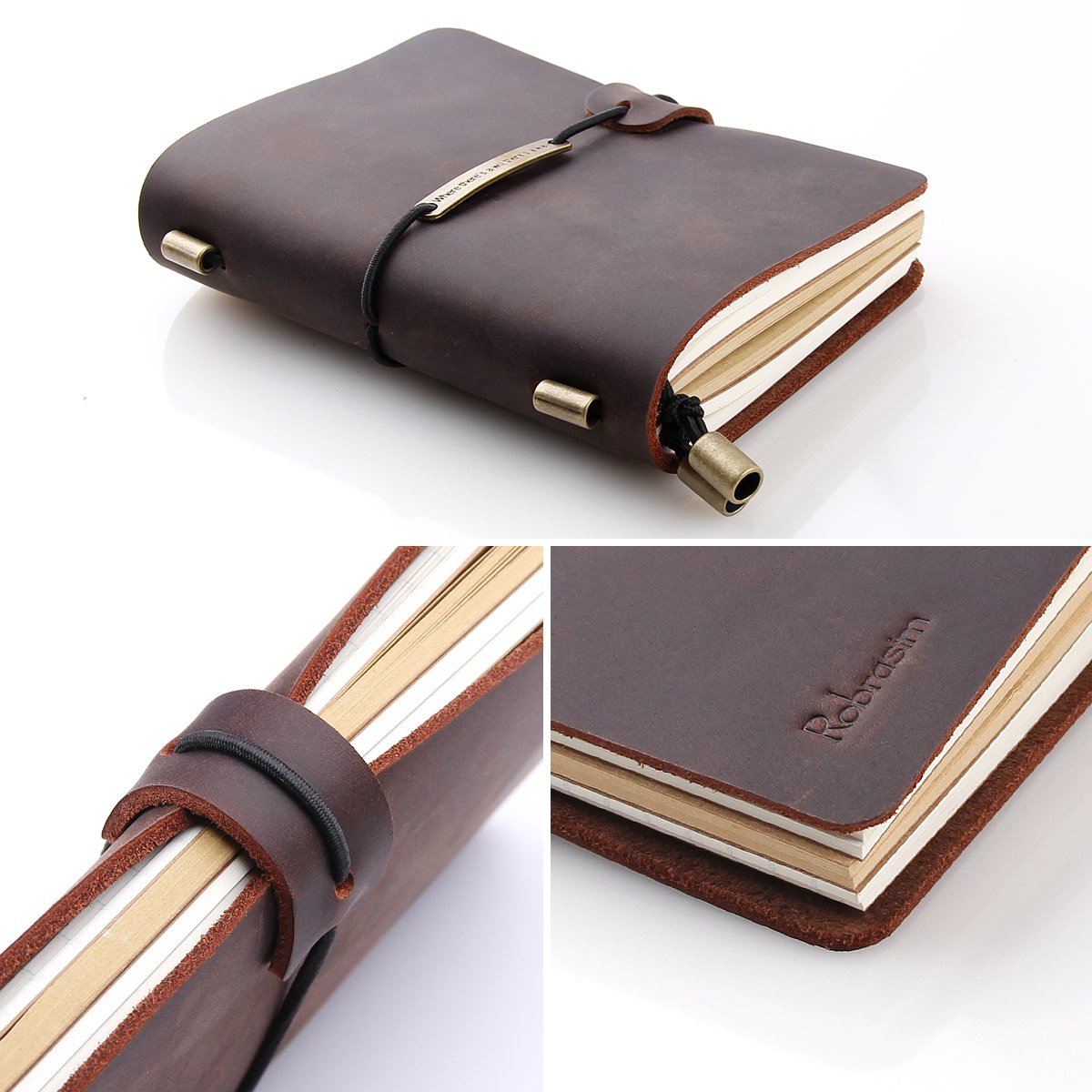 Robrasim Refillable Handmade Travelers Notebook, Leather Travel Journal Notebook for Men & Women, Perfect for Writing, Gifts, Travelers, Small Size 5.2" x 4" Inches - Coffee