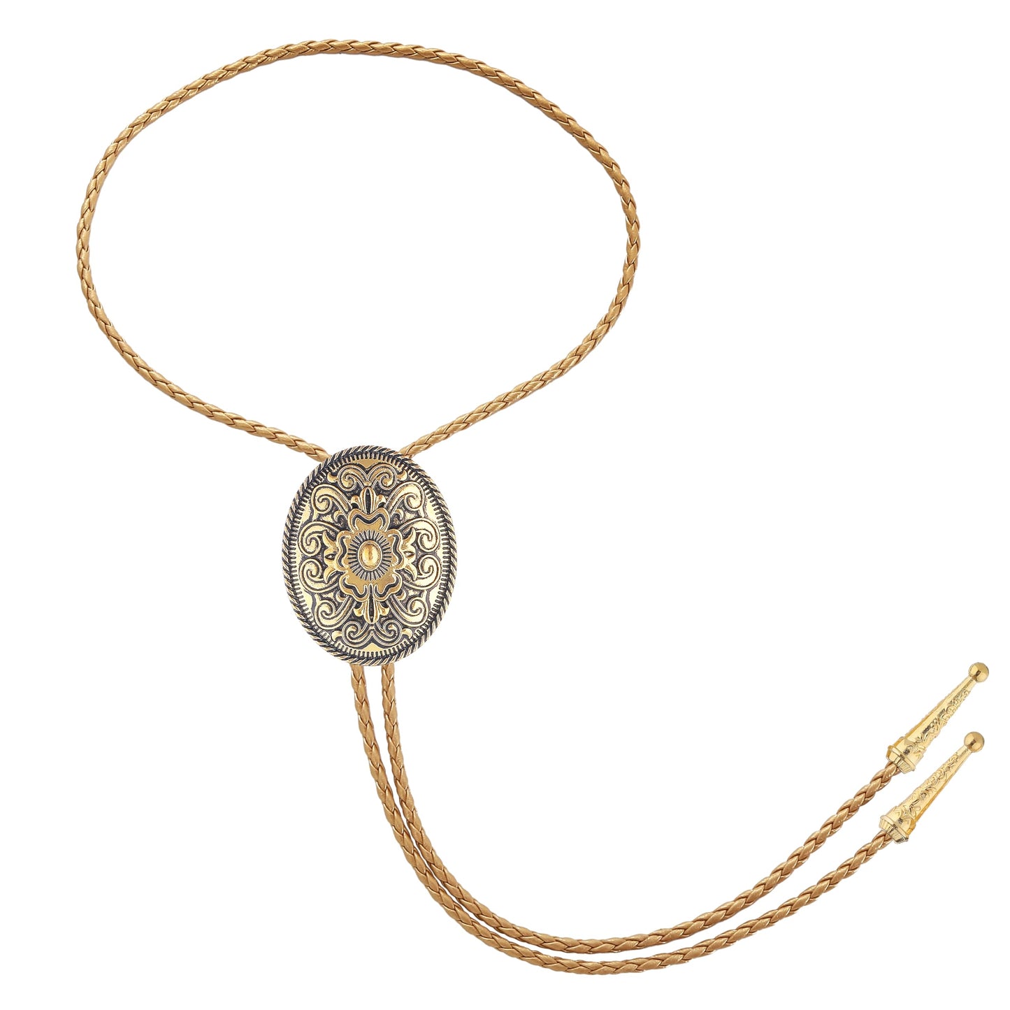 GelConnie Bolo Tie for Women Gold Leather Cord Handmade Floral Bolo Tie For Men Cowboy Necklace Gold Jewelry for Men Western Ties