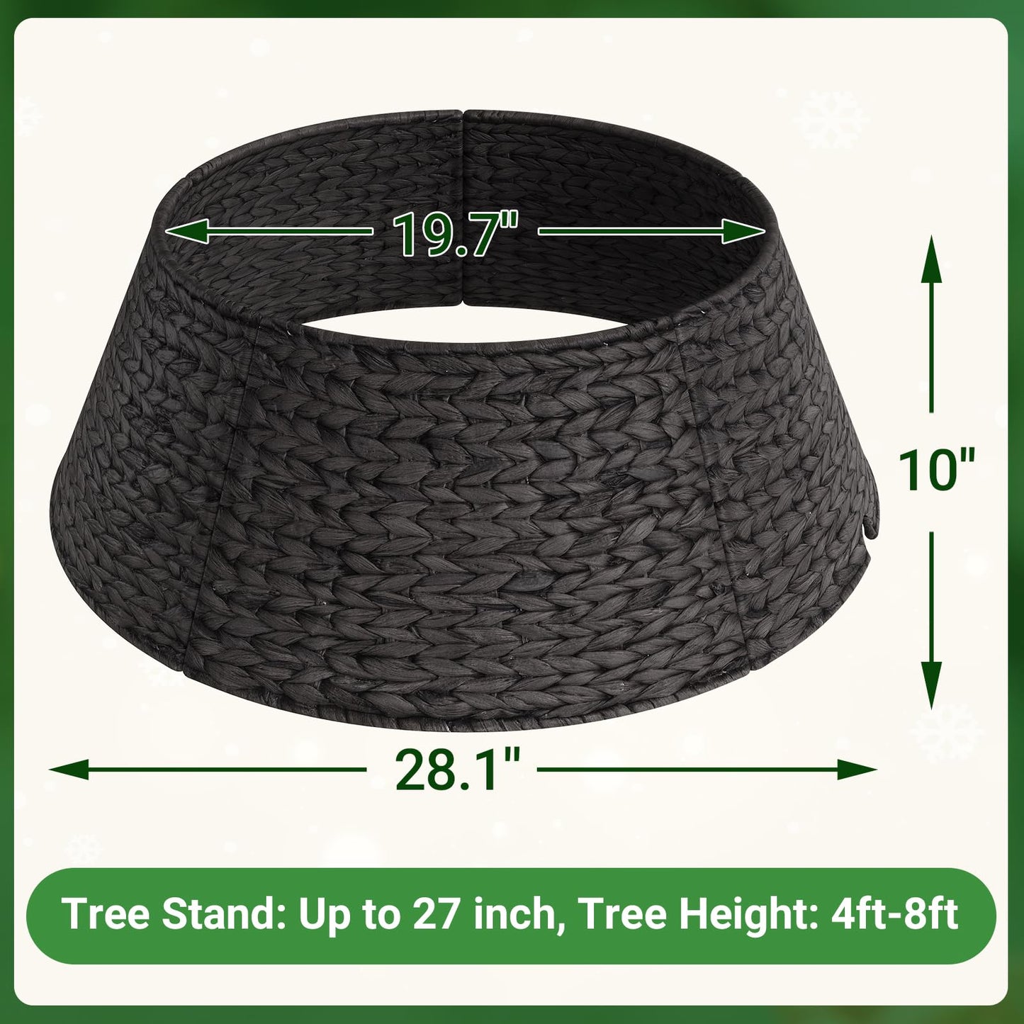 ELYKEN 28-Inch Woven Rattan Christmas Tree Collar, Stylish Hyacinth 5-Piece Tree Skirt for Artificial Trees, Wicker Tree Base Cover with Cord Cut-Out for Home Decor, Living Room Display, Black