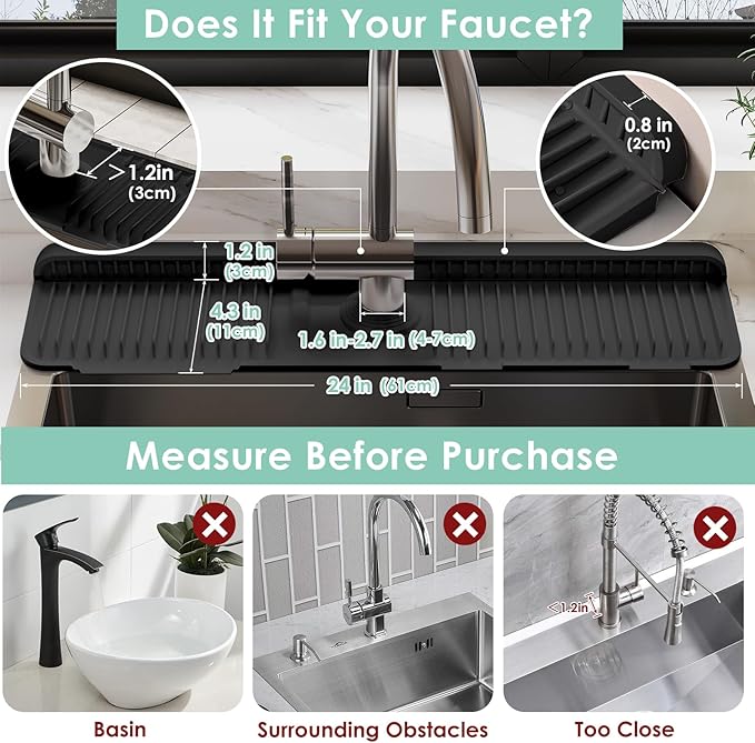 24 Inch Silicone Faucet Mat for Kitchen Sink Splash Guard