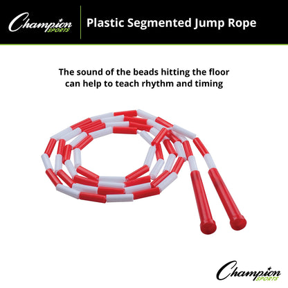 Champion Sports Classic Plastic Segmented Beaded Jump Ropes - Phys. Ed, Gym, Fitness and Recreational Use, 7'L, Red/White