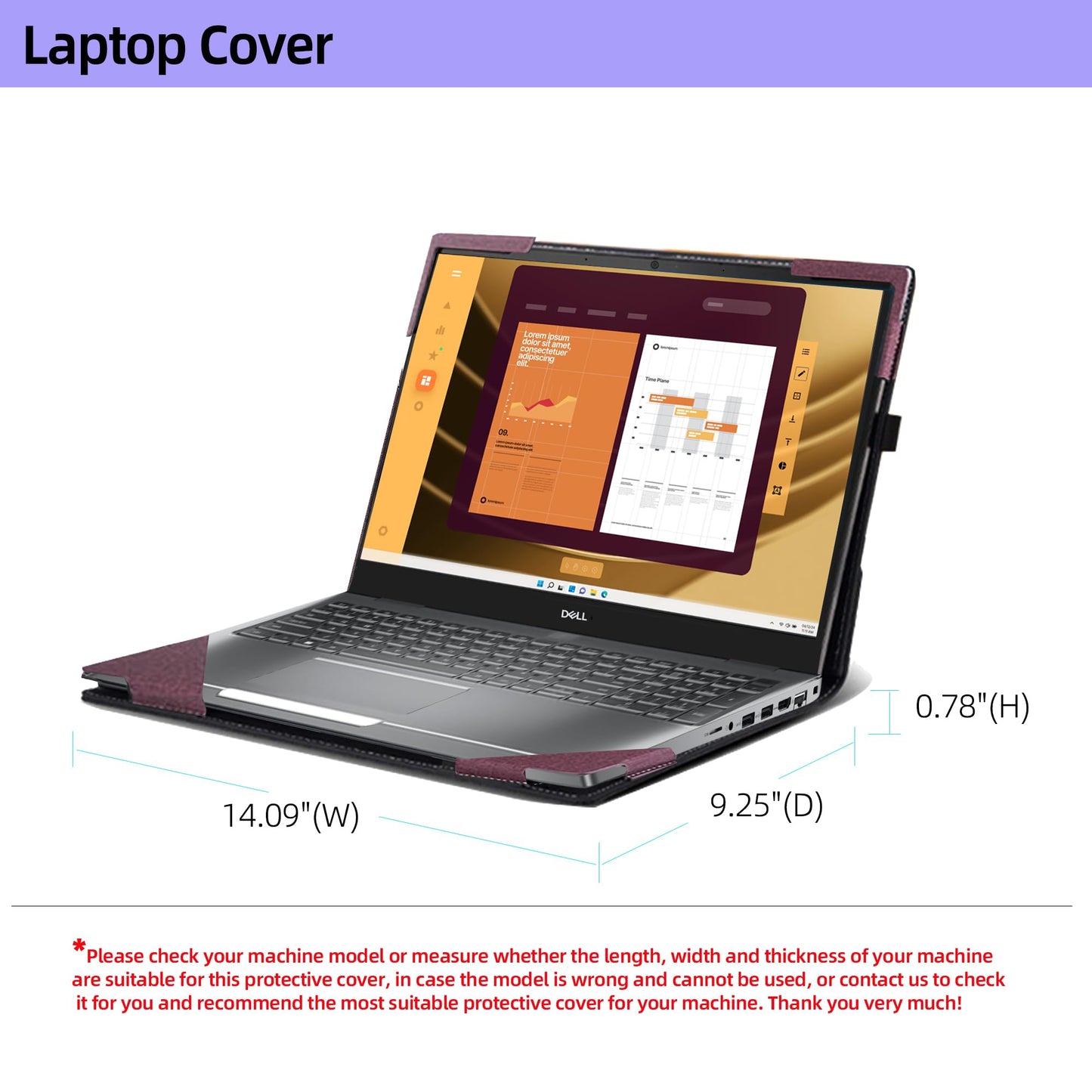 Laptop Case for DELL Latitude 5550 2-in-1 |Latitude 5540 5530 5520 Laptop All Inclusive Drop Case 15.6" PU Leather Inside Pocket Cover (Wine red)