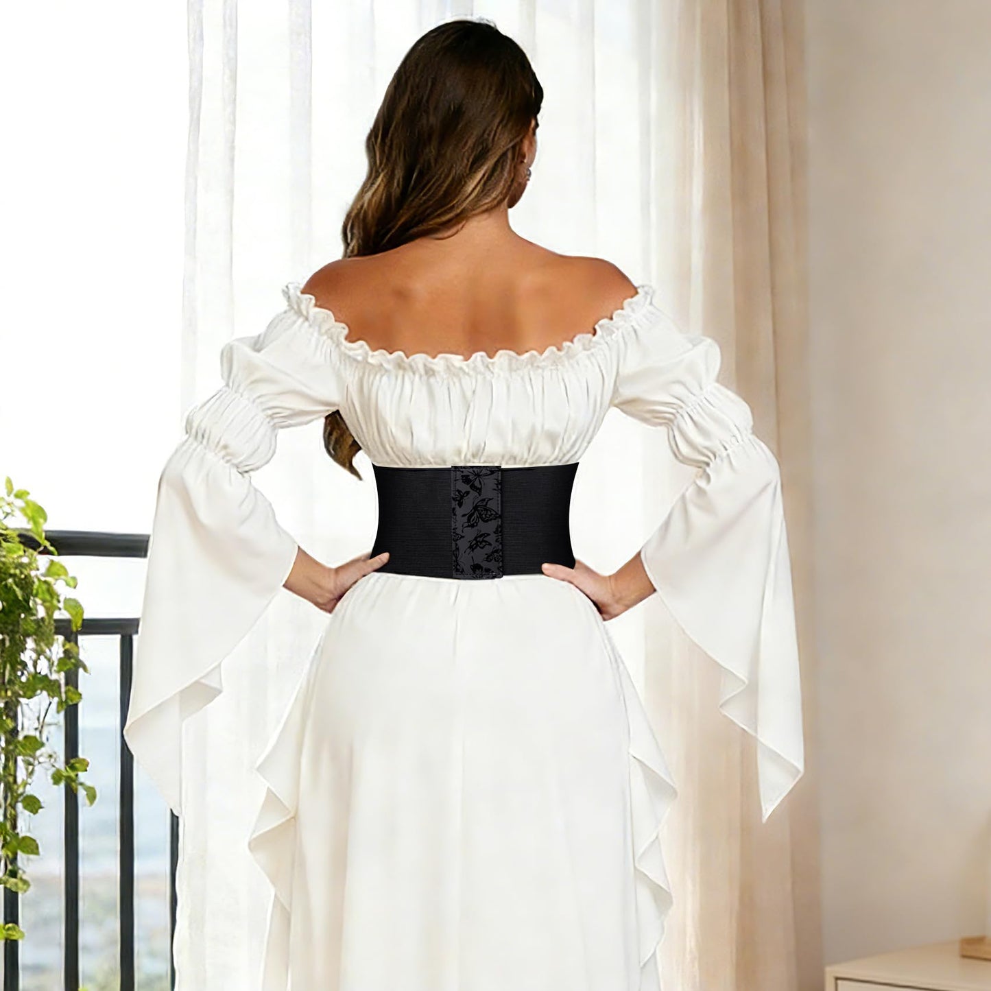 Barry.Wang Women’s Renaissance Corset Belt Lace-up Tied Waspie Wide Elastic Waist Belts for Women